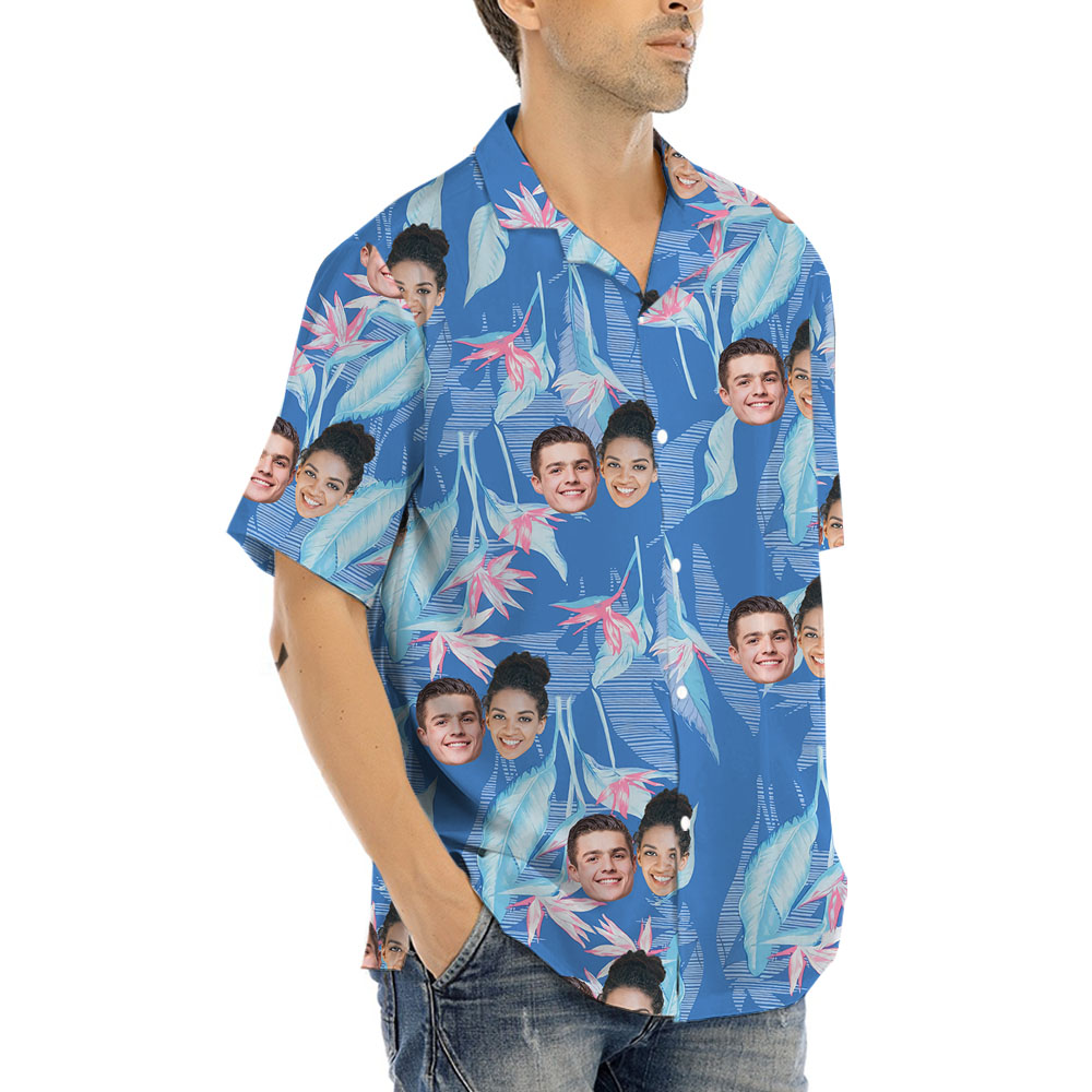 Blue Male Hawaiian Shirts With 1-5 Faces On Them