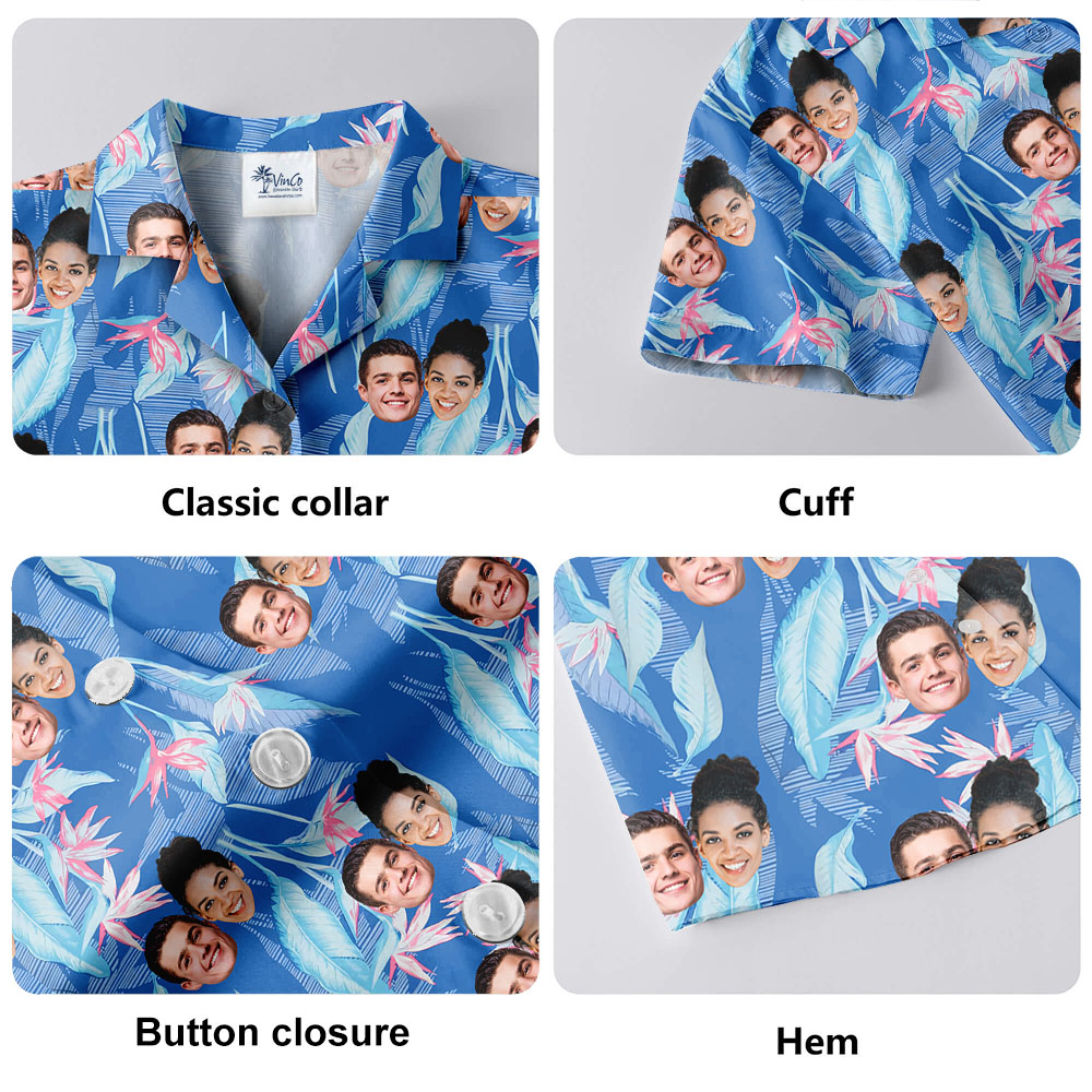 Blue Male Hawaiian Shirts With 1-5 Faces On Them