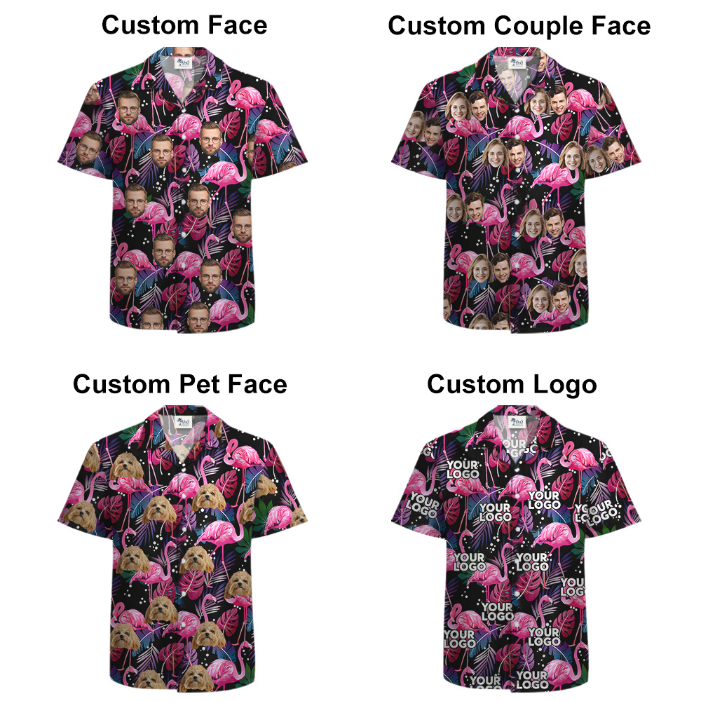 Flamingo Cotton Tropical Shirt with Custom Up To 5 Faces