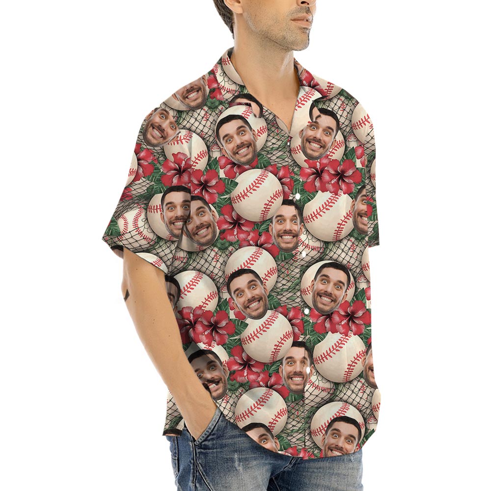 Custom Baseball Floral Hawaiian Shirt With Face