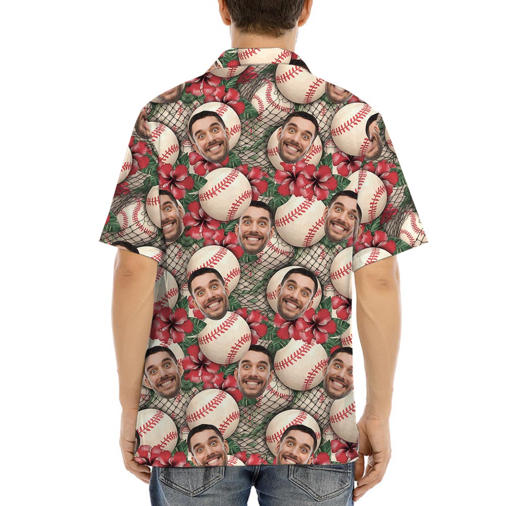 Custom Baseball Floral Hawaiian Shirt With Face