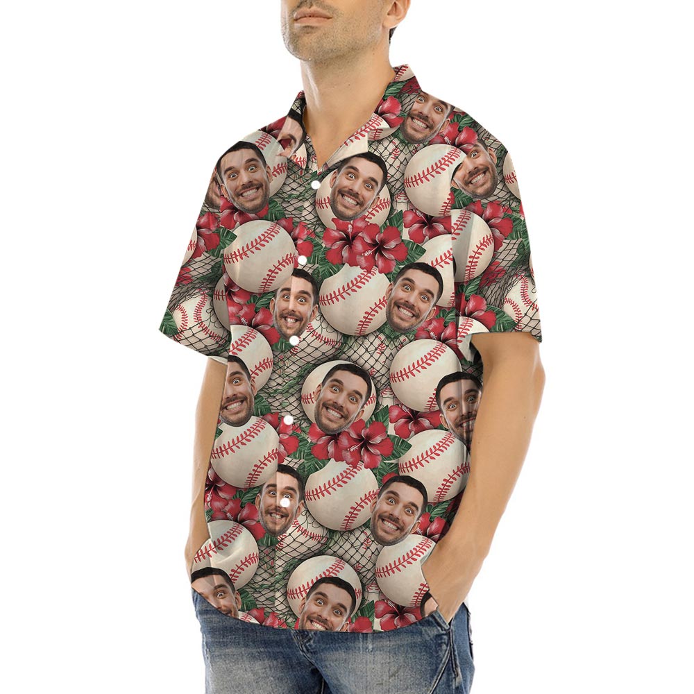Custom Baseball Floral Hawaiian Shirt With Face