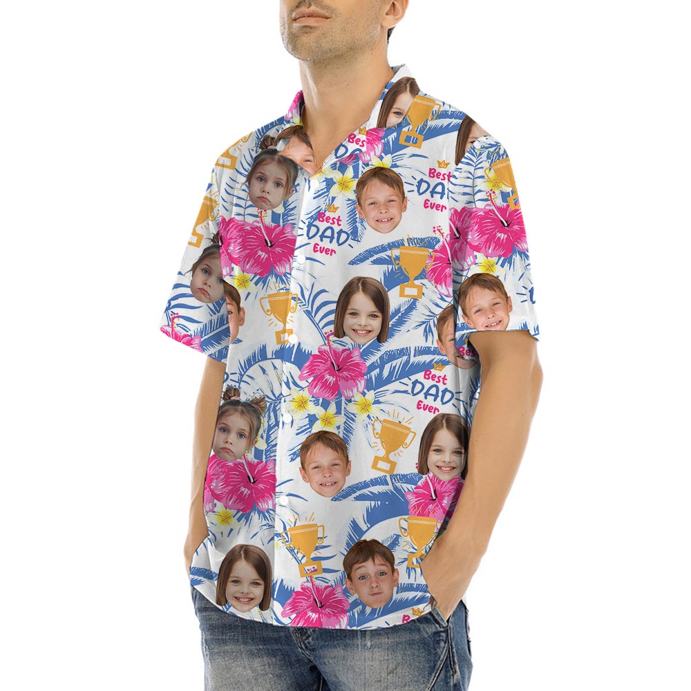 Funny Men's Tropical Shirts With Kid Faces For Father's Day