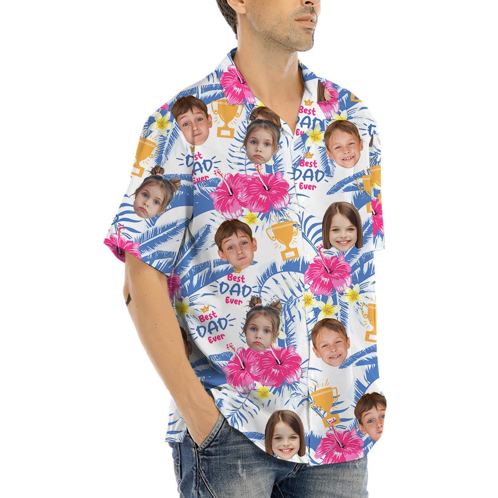Funny Men's Tropical Shirts With Kid Faces For Father's Day