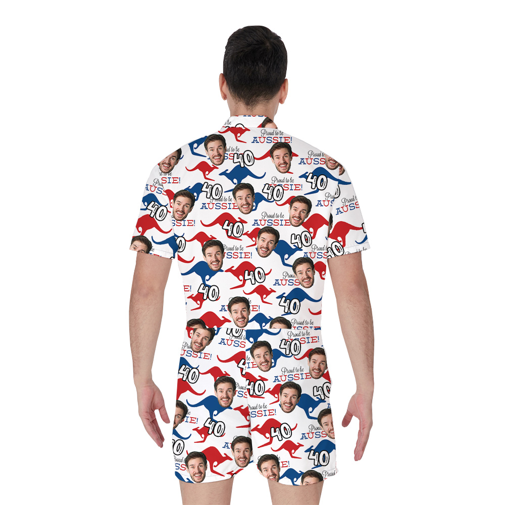 Proud To Be Aussie Hawaiian Romper for Men with Custom Face and Age