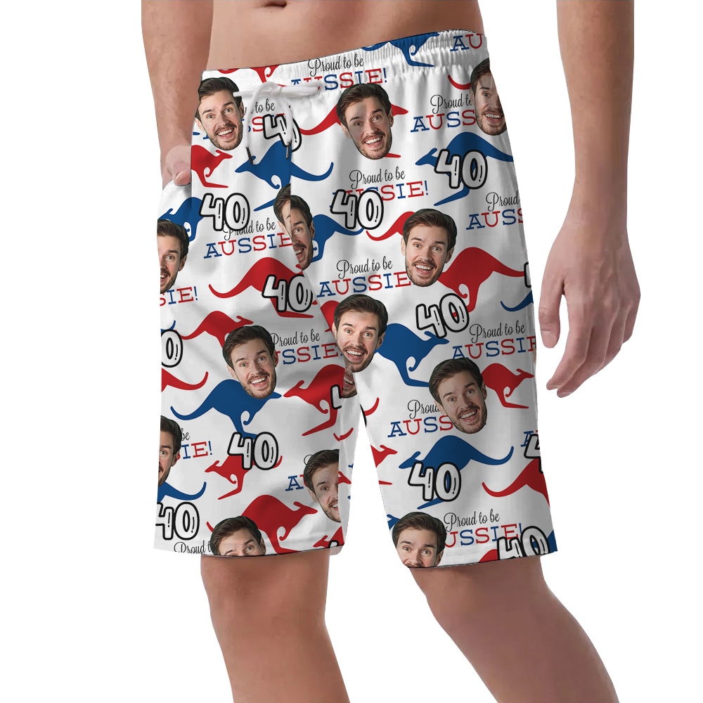 Proud To Be Aussie Hawaiian Short for Men with Custom Face and Age