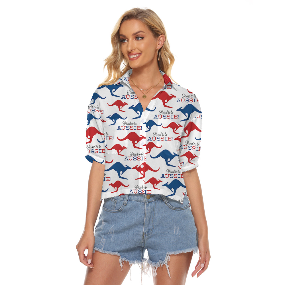 Australia Kangaroo Hawaiian Cropped Shirt for Women - variant image 1