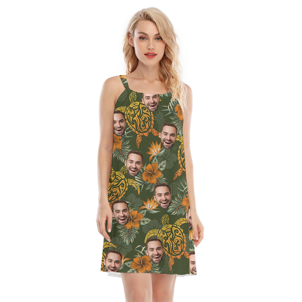 Bula Green Turtle Theme Cami Dress with Custom 1-5 Faces - variant image 1