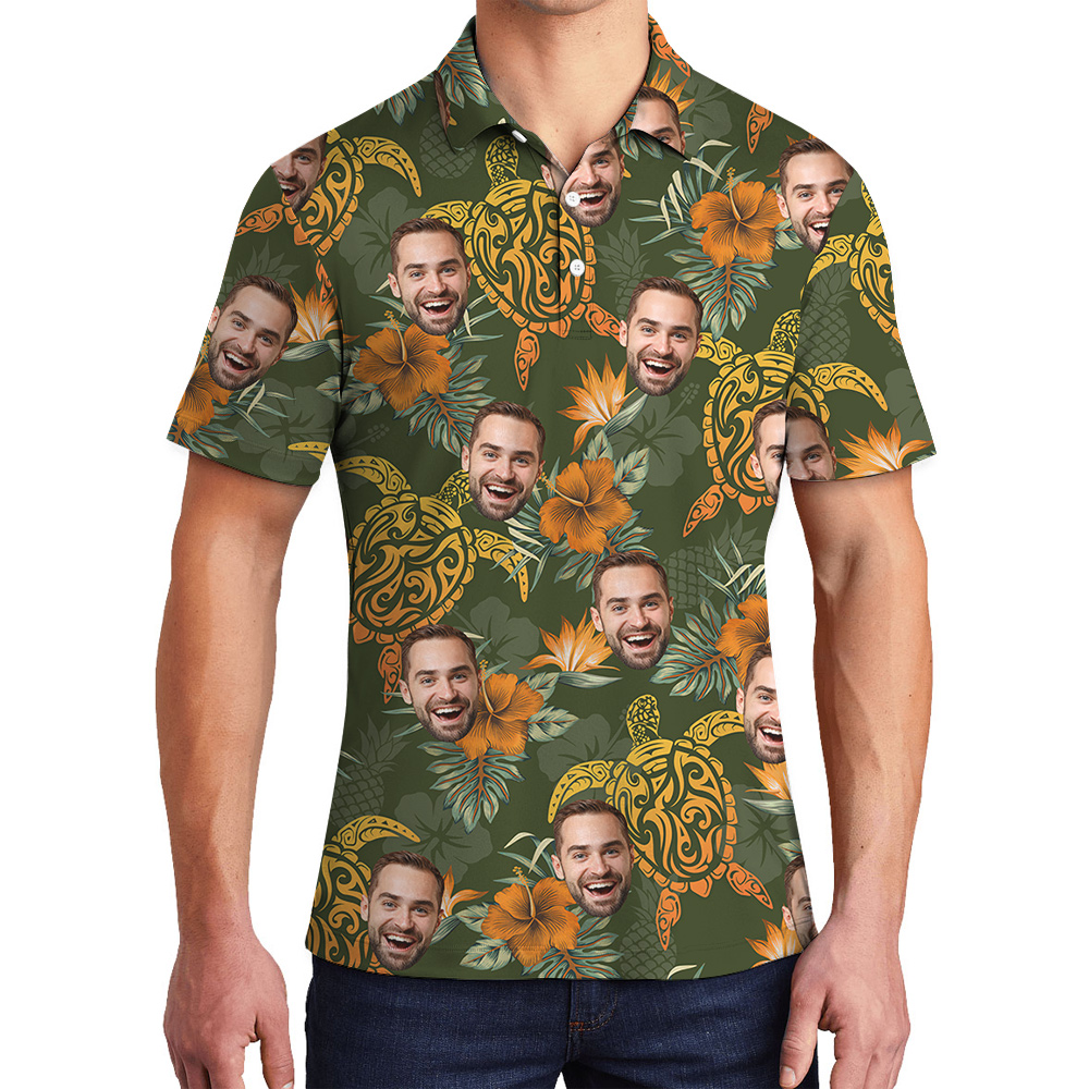 Custom 1-5 Faces Turtle Theme Hawaiian Polo Shirt for Men - variant image 1