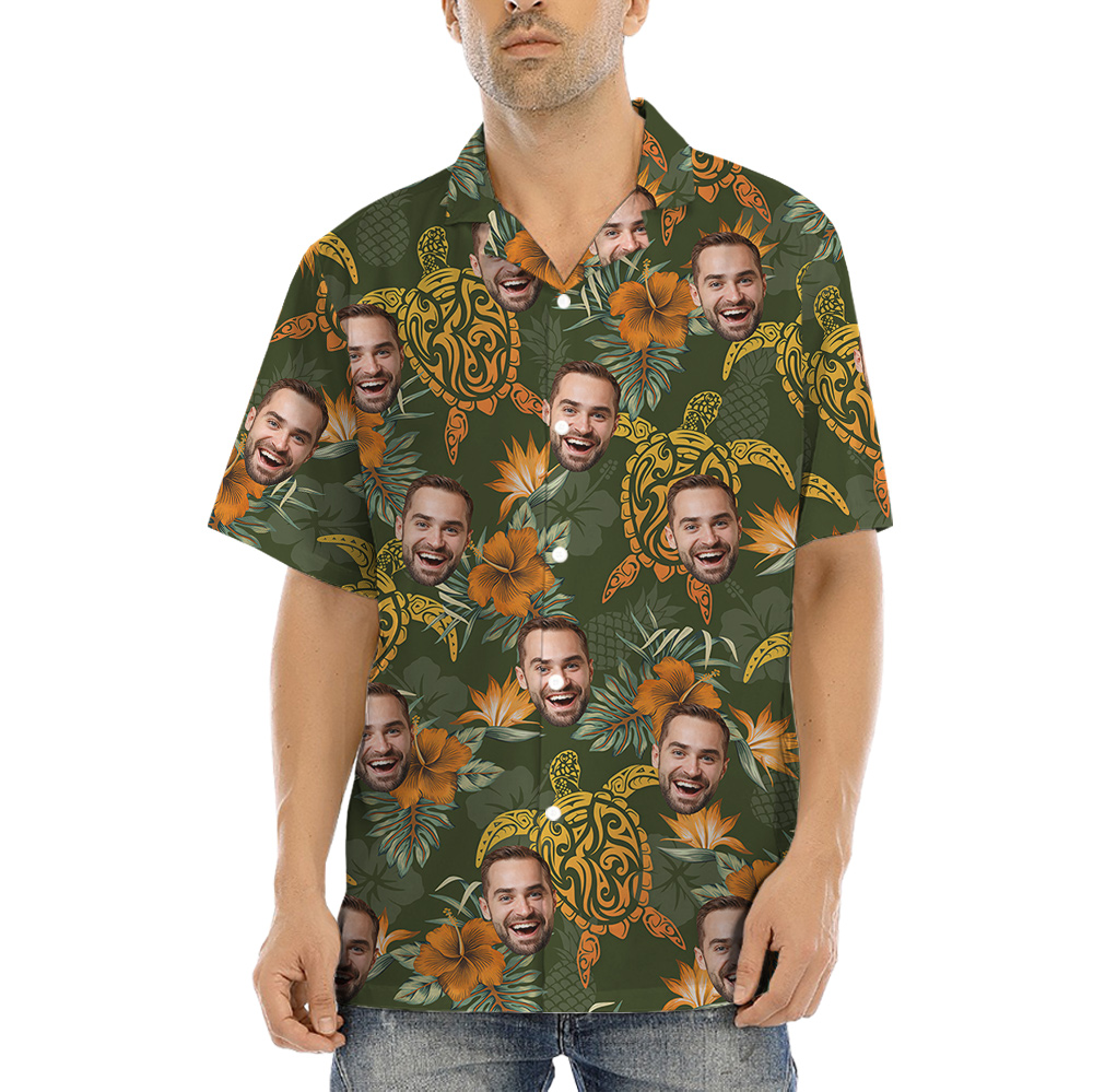 Custom 1-5 Faces Turtle Theme Hawaiian Shirt for Men - variant image 1