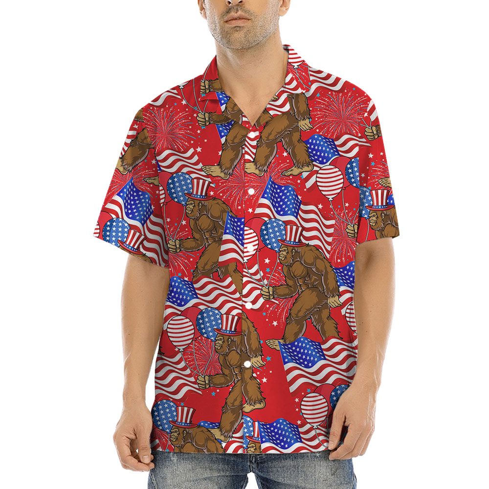 Bigfoot American Flag Red Hawaiian Shirt For Men - variant image 1