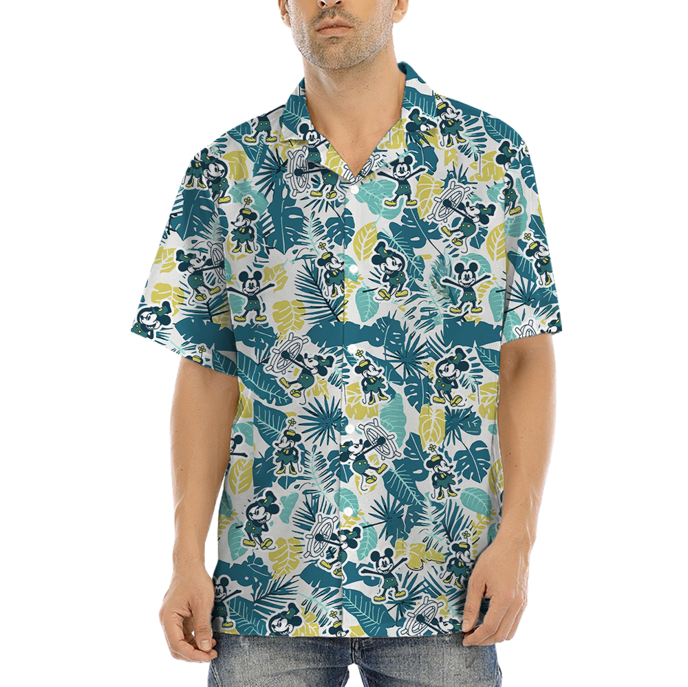 Steamboat Willie Mickey Tropical Green Aloha Shirt - variant image 1