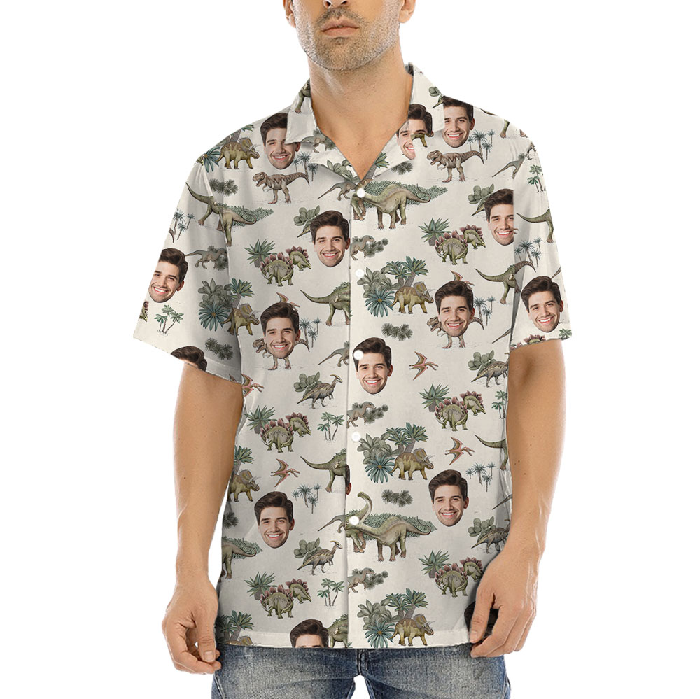 Custom 1-5 Faces Dinosaur Button Shirt - variant image 1