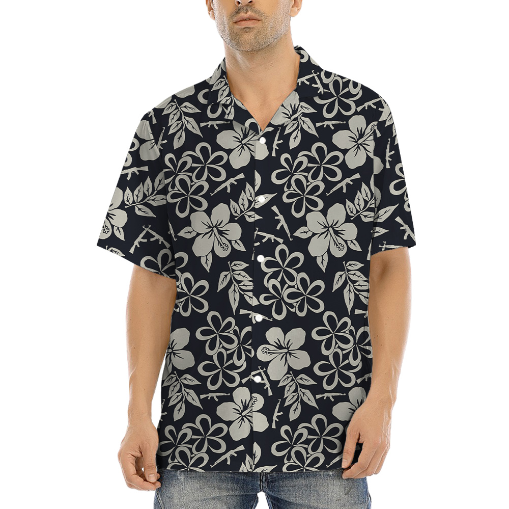 Hibiscus Tactical AK Gun Hawaiian Shirt - variant image 1