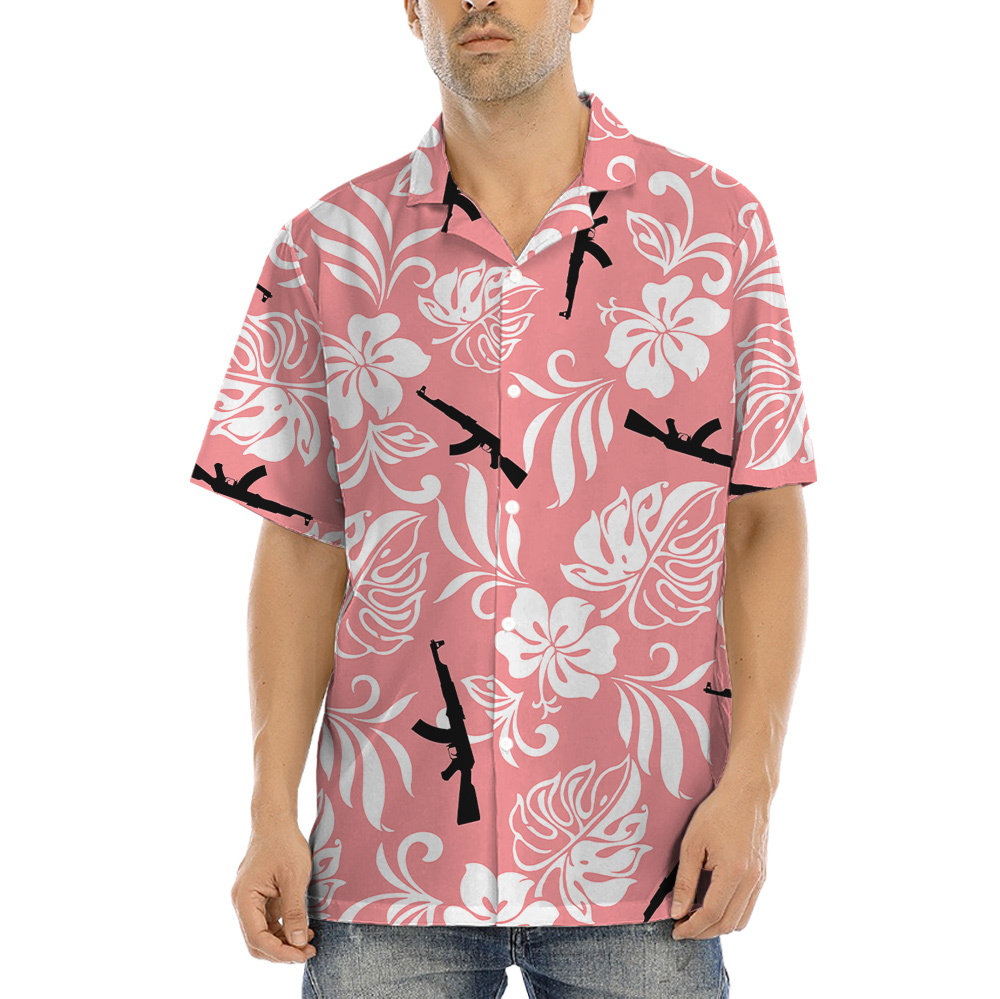 Vintage Tactical Gun Floral Pink Hawaiian Shirt - variant image 1