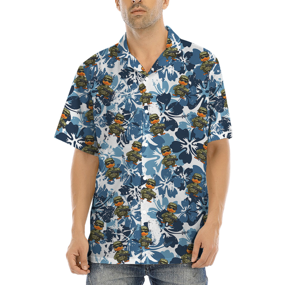 Funny Military Ducky Tactical Blue Hawaiian Shirt - variant image 1