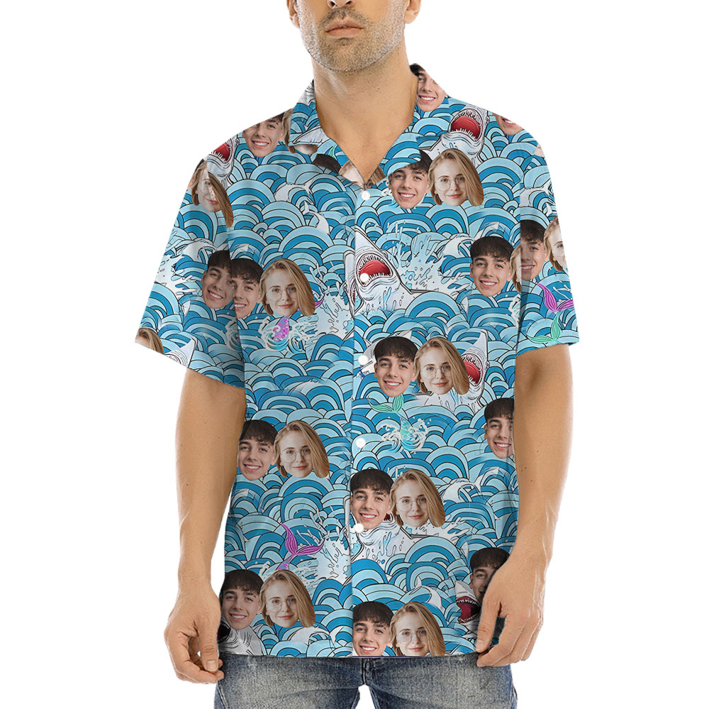 Shark Beach Hawaiian Shirt With Multiple Faces - variant image 1