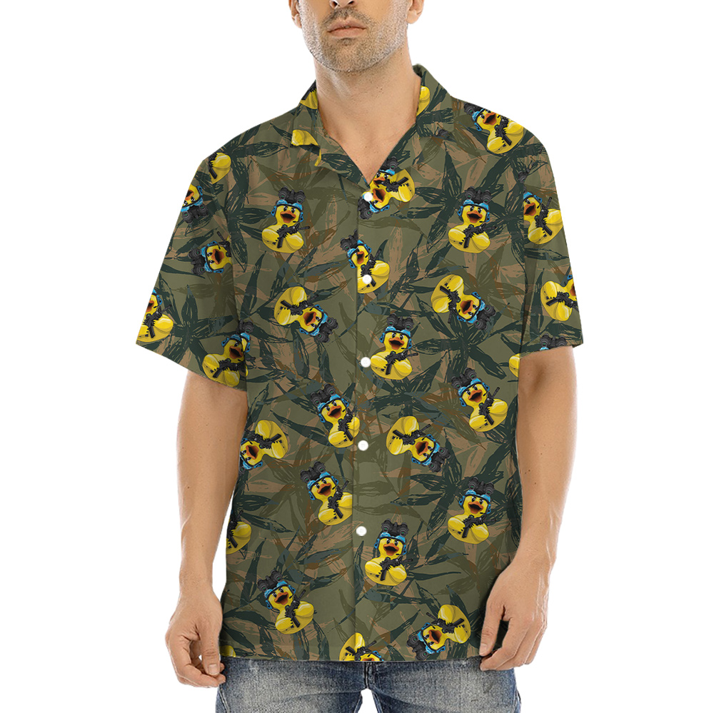 Seamless Green Camouflage Tactical Ducky Hawaiian Shirt - variant image 1