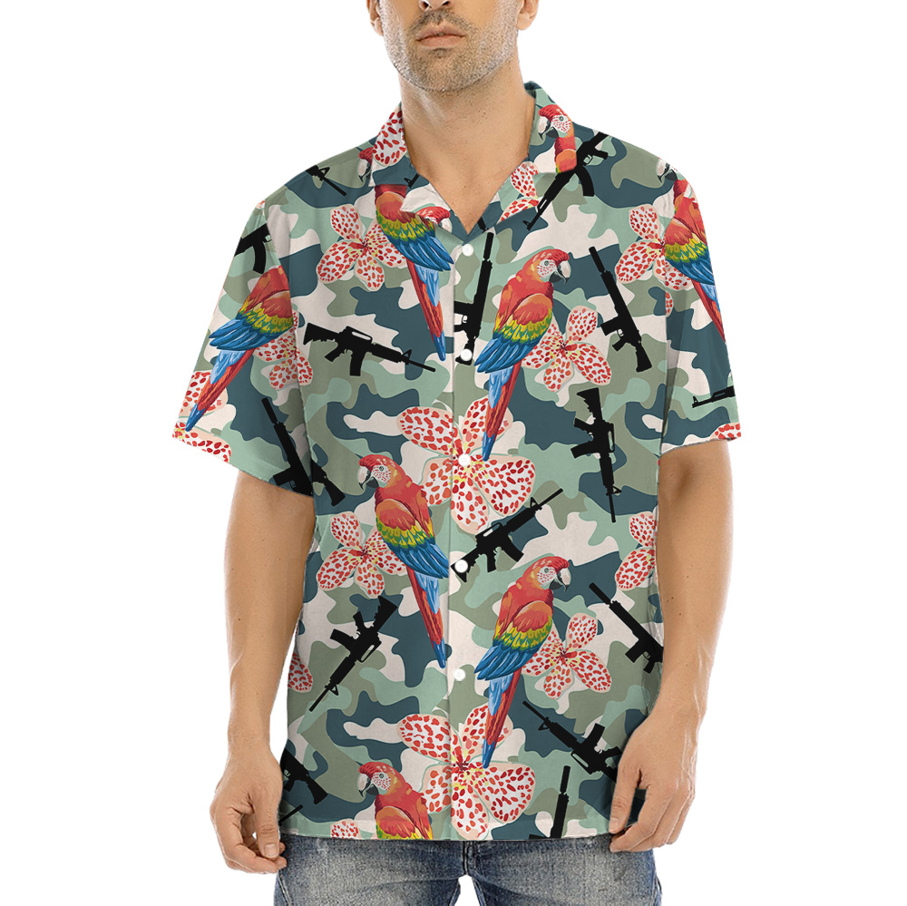 Colorful Parrot AK Gun Hawaiian Shirt - variant image 1