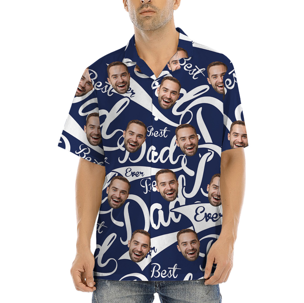 Best Dad Ever Navy Custom Face Aloha Shirt - variant image 1