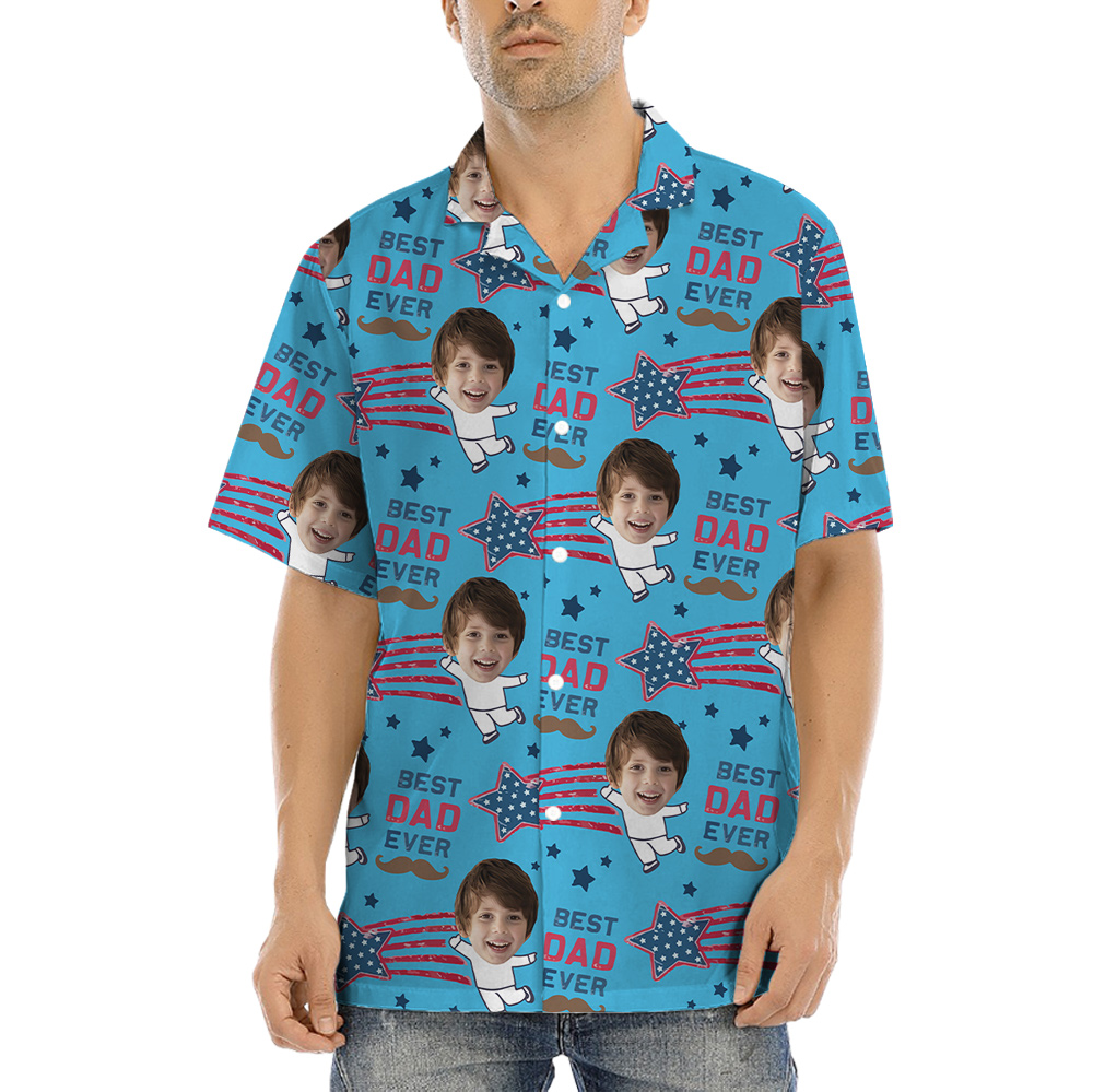 Funny Custom Kids Face Best Dad Ever Hawaiian Shirt - variant image 1