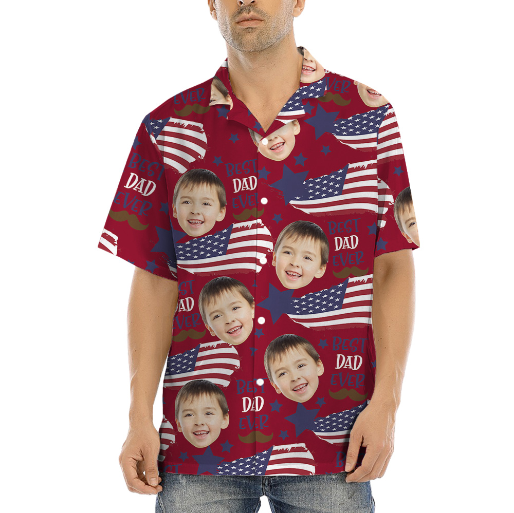 Best Dad Ever American Flag Custom Face Hawaiian Shirt - variant image 1