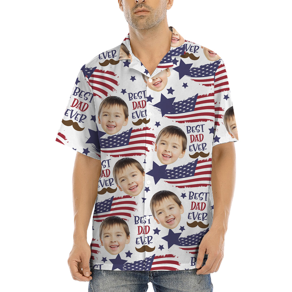 American Flag Best Dad Ever Custom Face Hawaiian Shirt - variant image 1