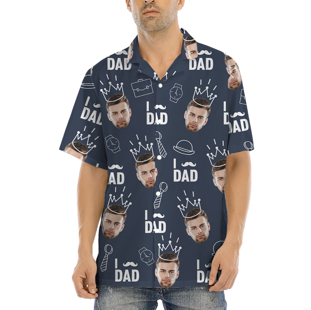 Father's Day Gift Ideas Navy Hawaiian Shirt With Custom Face - variant image 1
