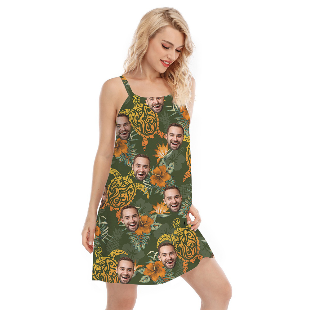 Bula Green Turtle Theme Cami Dress with Custom 1-5 Faces