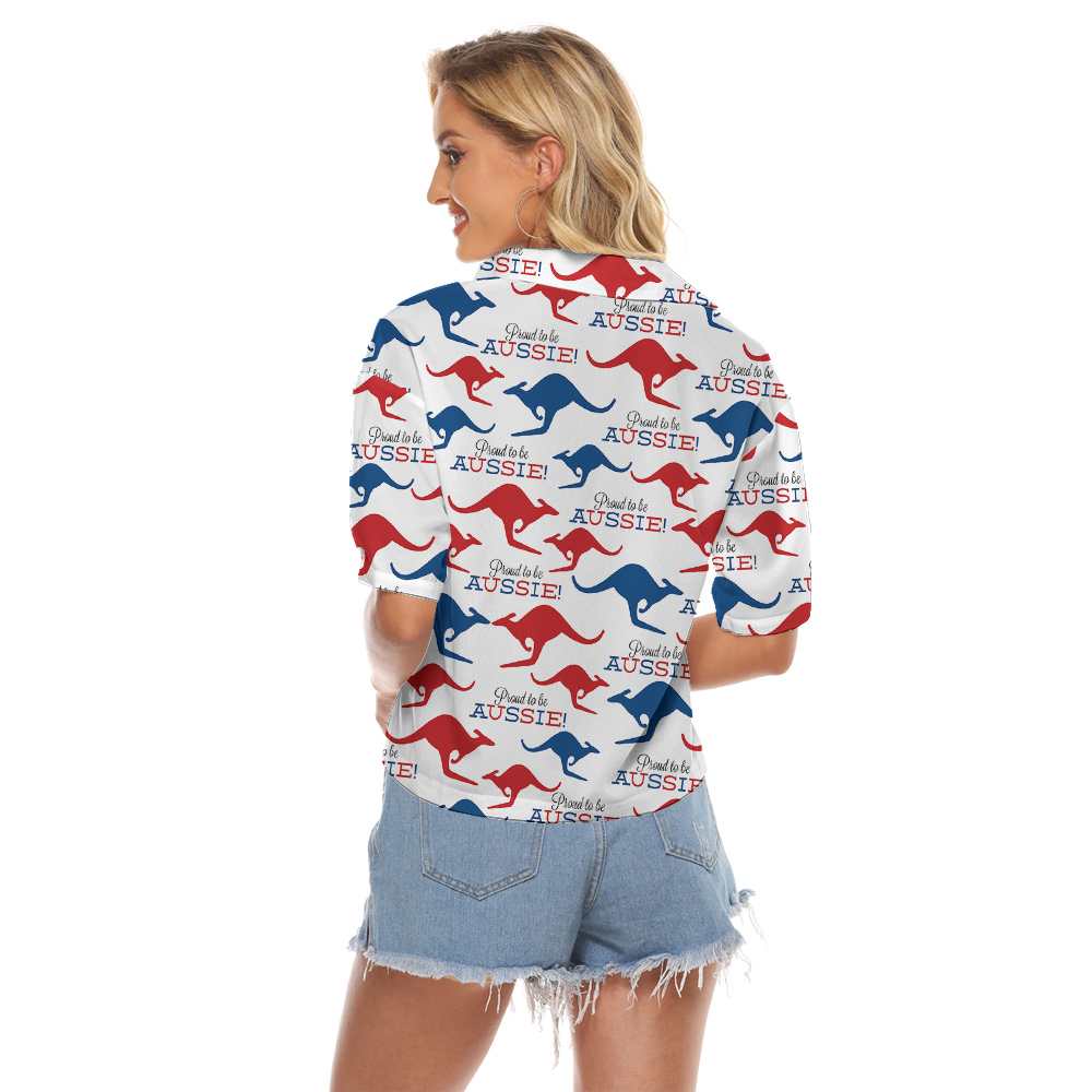 Australia Kangaroo Hawaiian Cropped Shirt for Women