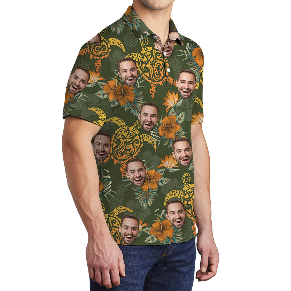 Custom 1-5 Faces Turtle Theme Hawaiian Polo Shirt for Men