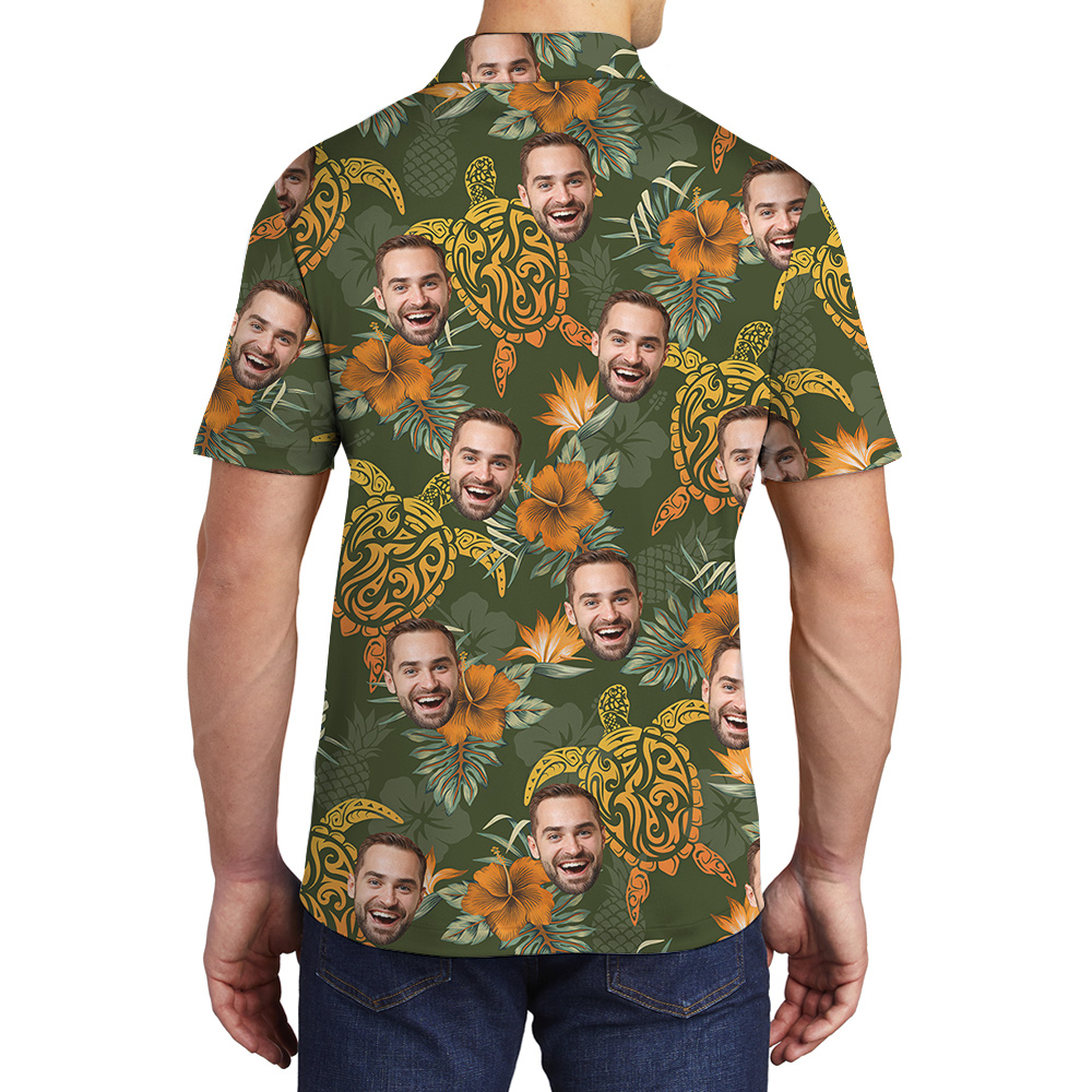 Custom 1-5 Faces Turtle Theme Hawaiian Polo Shirt for Men