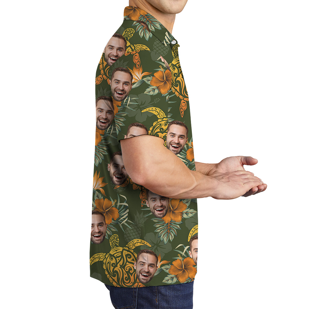 Custom 1-5 Faces Turtle Theme Hawaiian Polo Shirt for Men