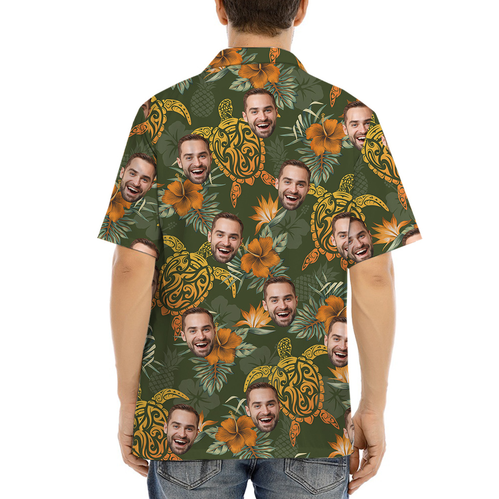 Custom 1-5 Faces Turtle Theme Hawaiian Shirt for Men