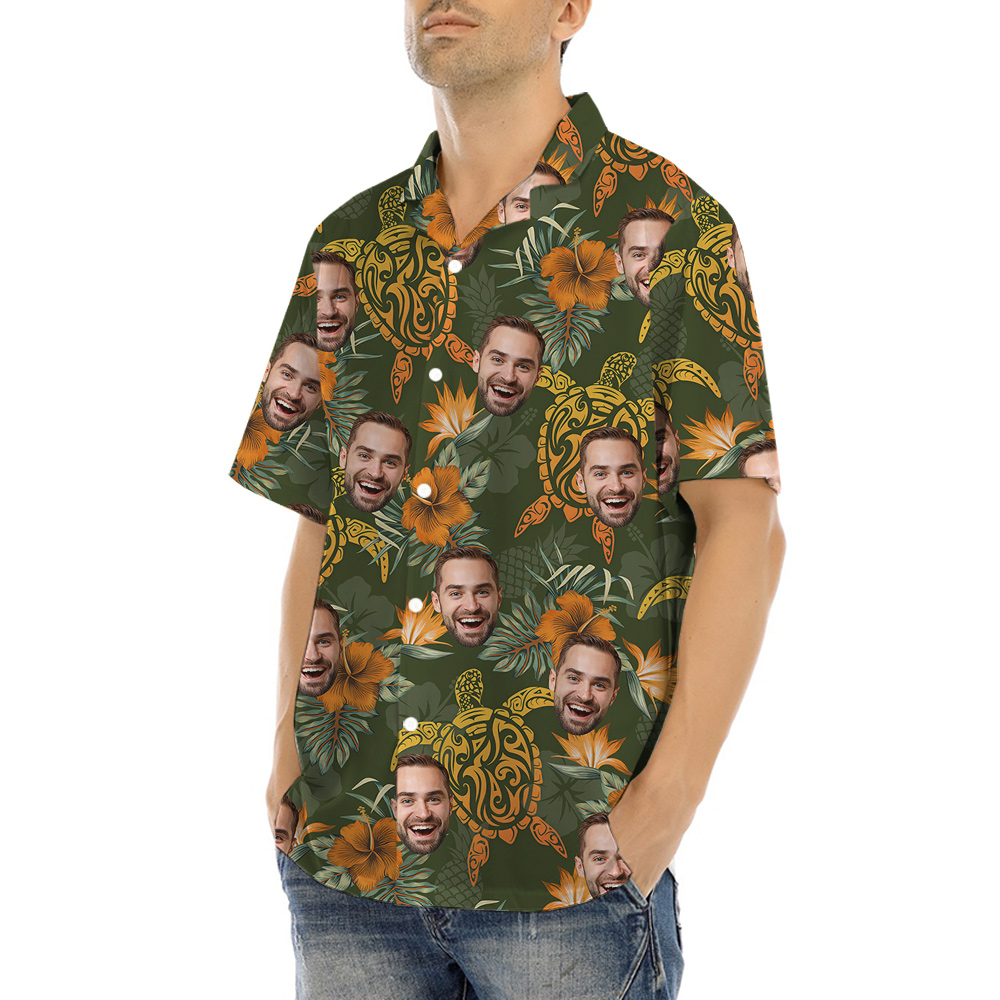 Custom 1-5 Faces Turtle Theme Hawaiian Shirt for Men