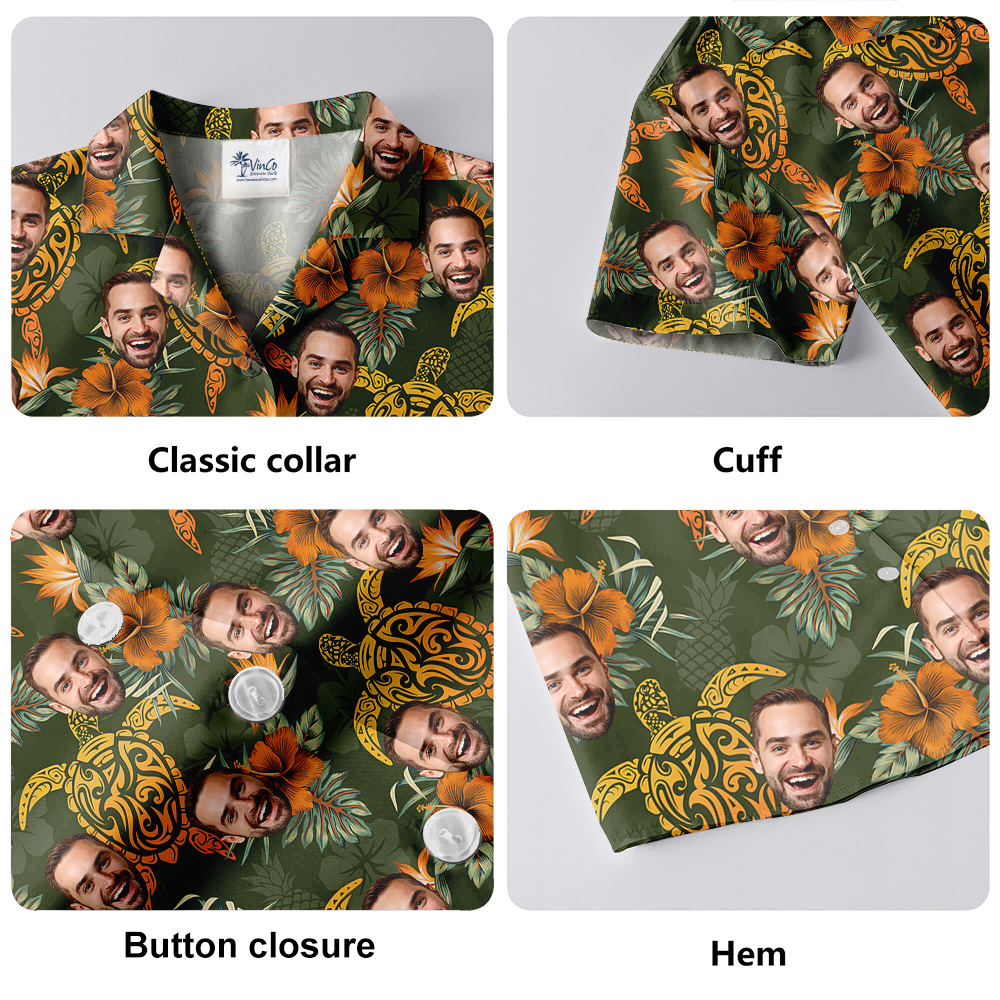Custom 1-5 Faces Turtle Theme Hawaiian Shirt for Men