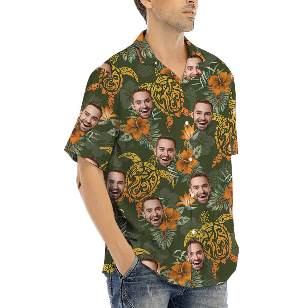 Custom 1-5 Faces Turtle Theme Hawaiian Shirt for Men