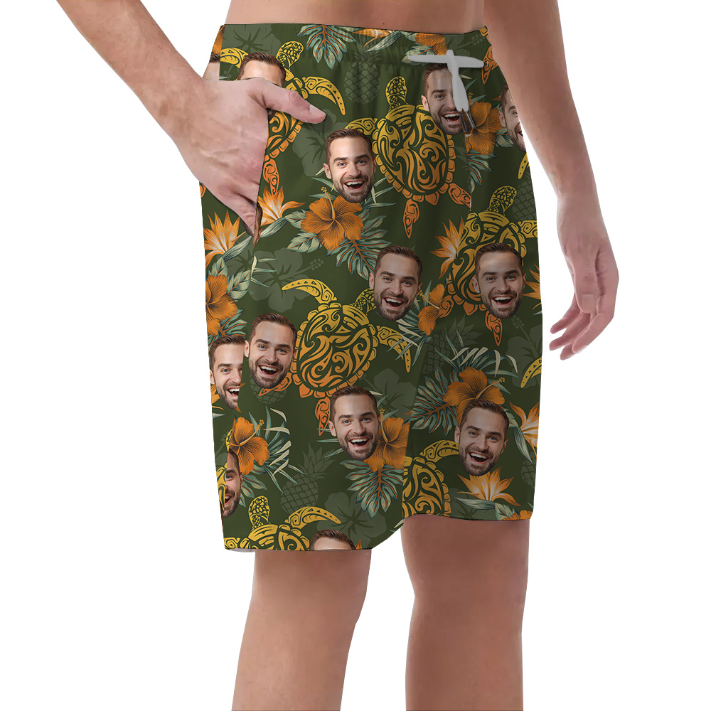 Custom Turtle Theme Beach Short for Men with 1-5 Faces