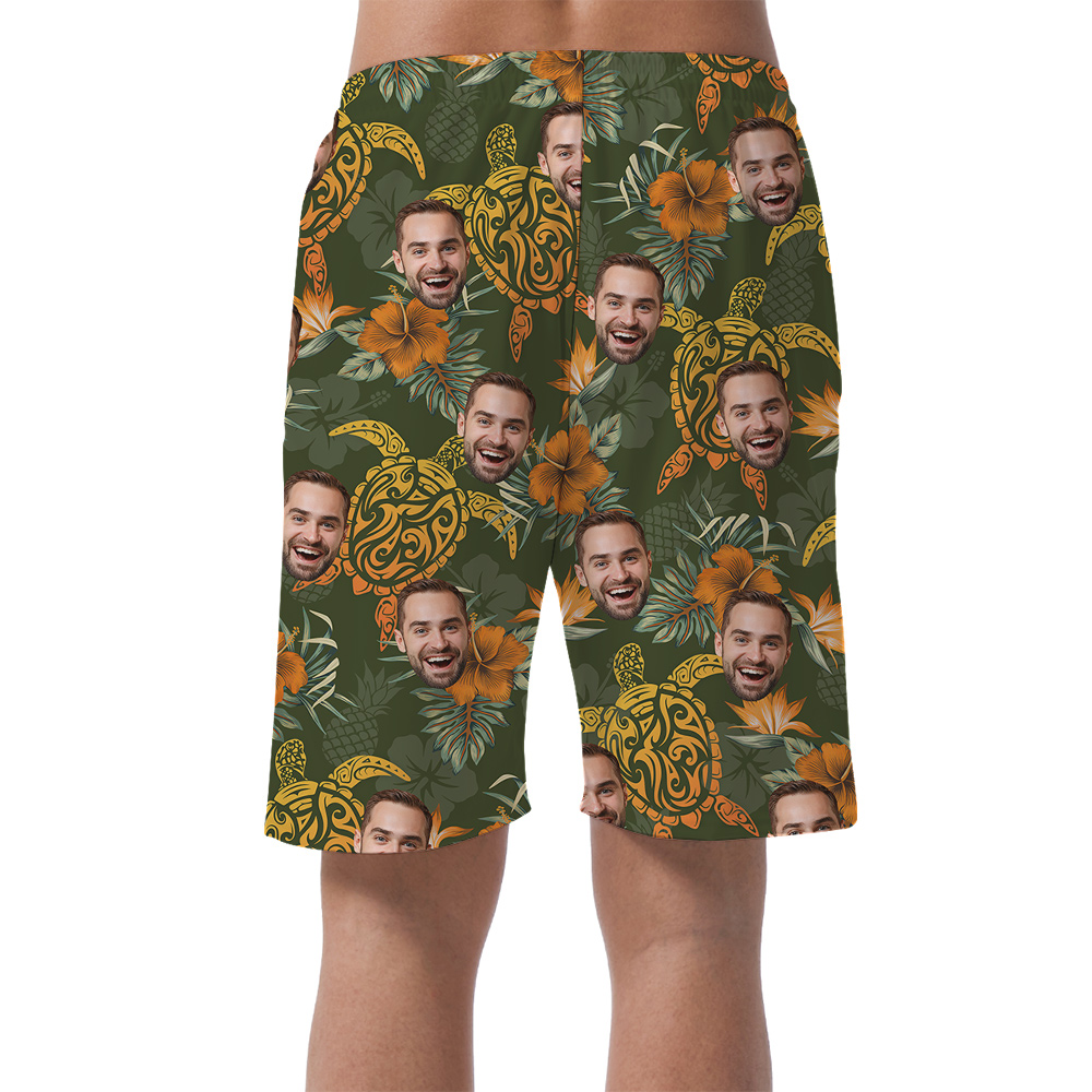 Custom Turtle Theme Beach Short for Men with 1-5 Faces