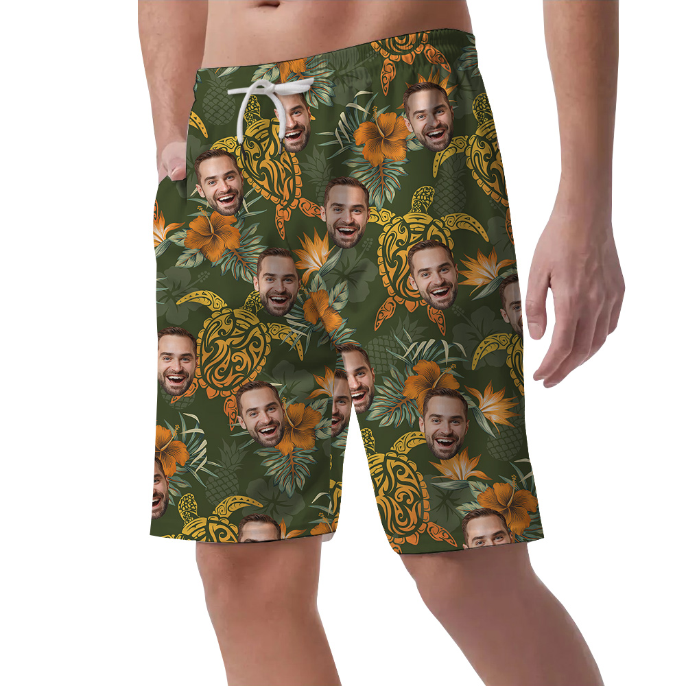 Custom Turtle Theme Beach Short for Men with 1-5 Faces