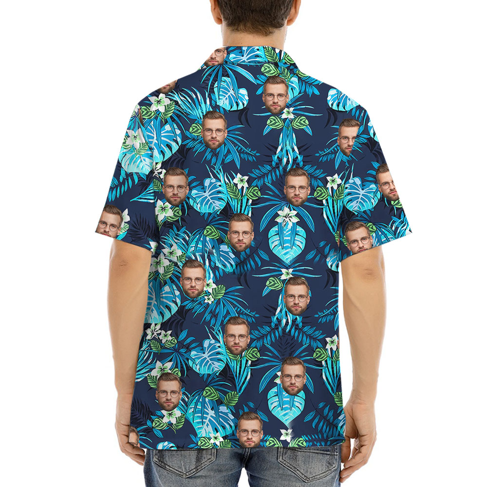 Personalized Blue Hawaiian Shirt With Face On Them