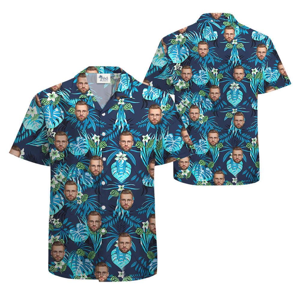 Personalized Blue Hawaiian Shirt With Face On Them