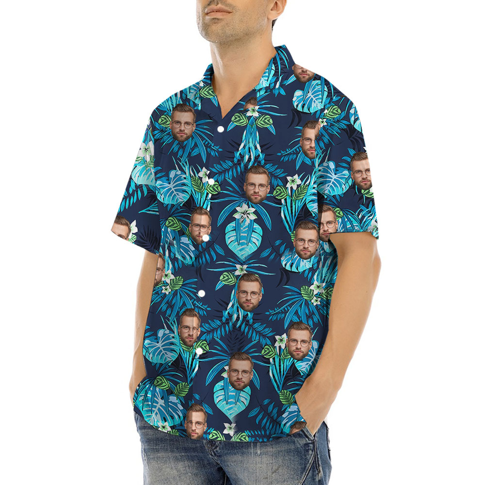 Personalized Blue Hawaiian Shirt With Face On Them