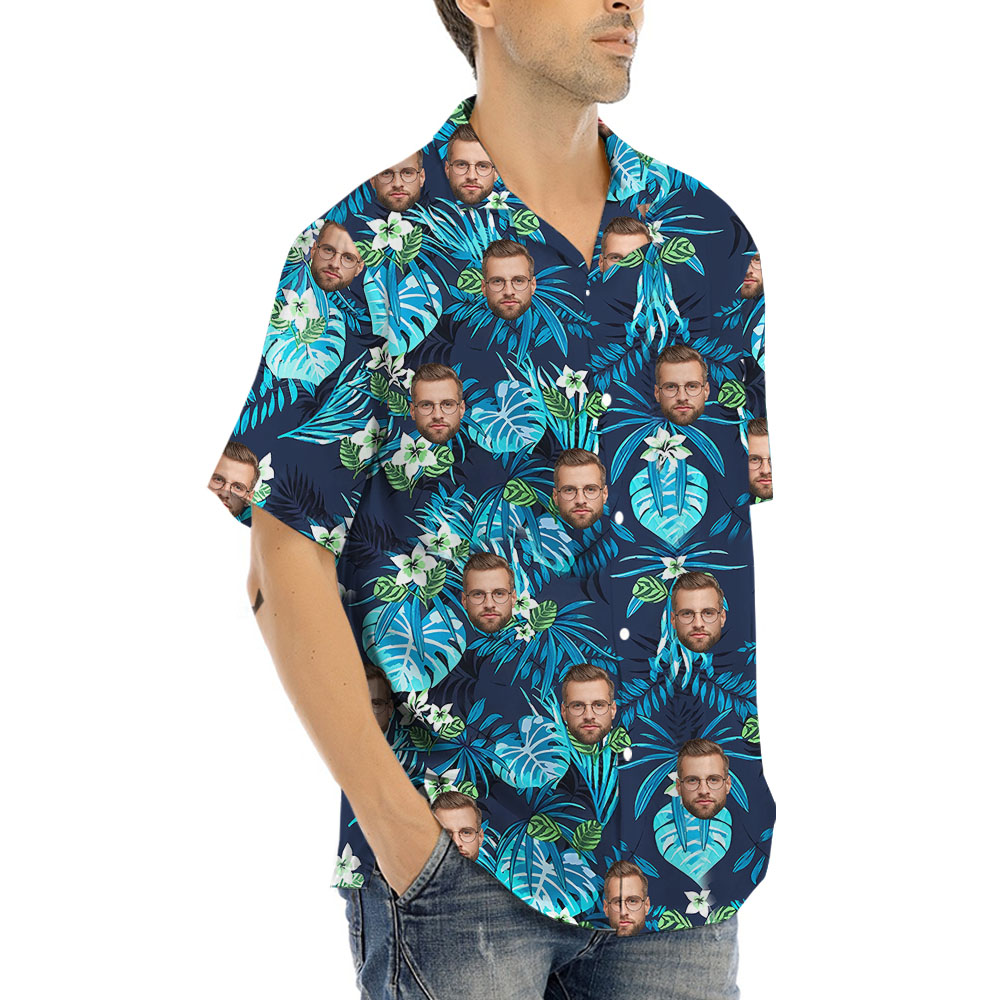 Personalized Blue Hawaiian Shirt With Face On Them