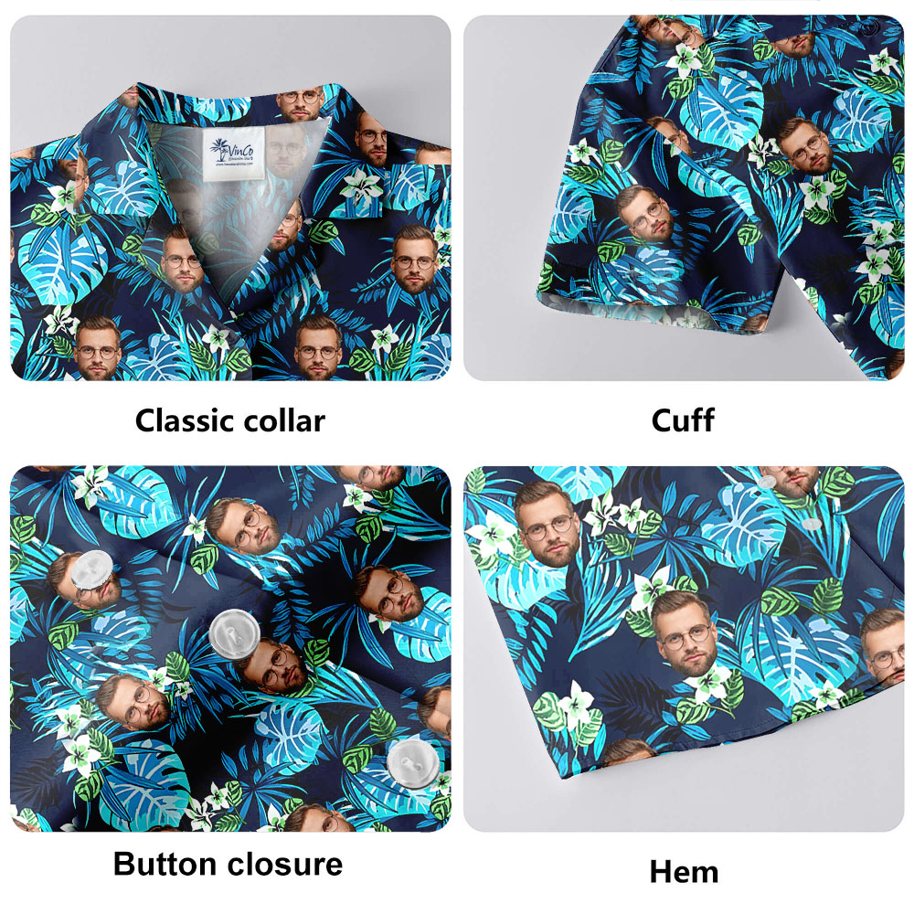 Personalized Blue Hawaiian Shirt With Face On Them