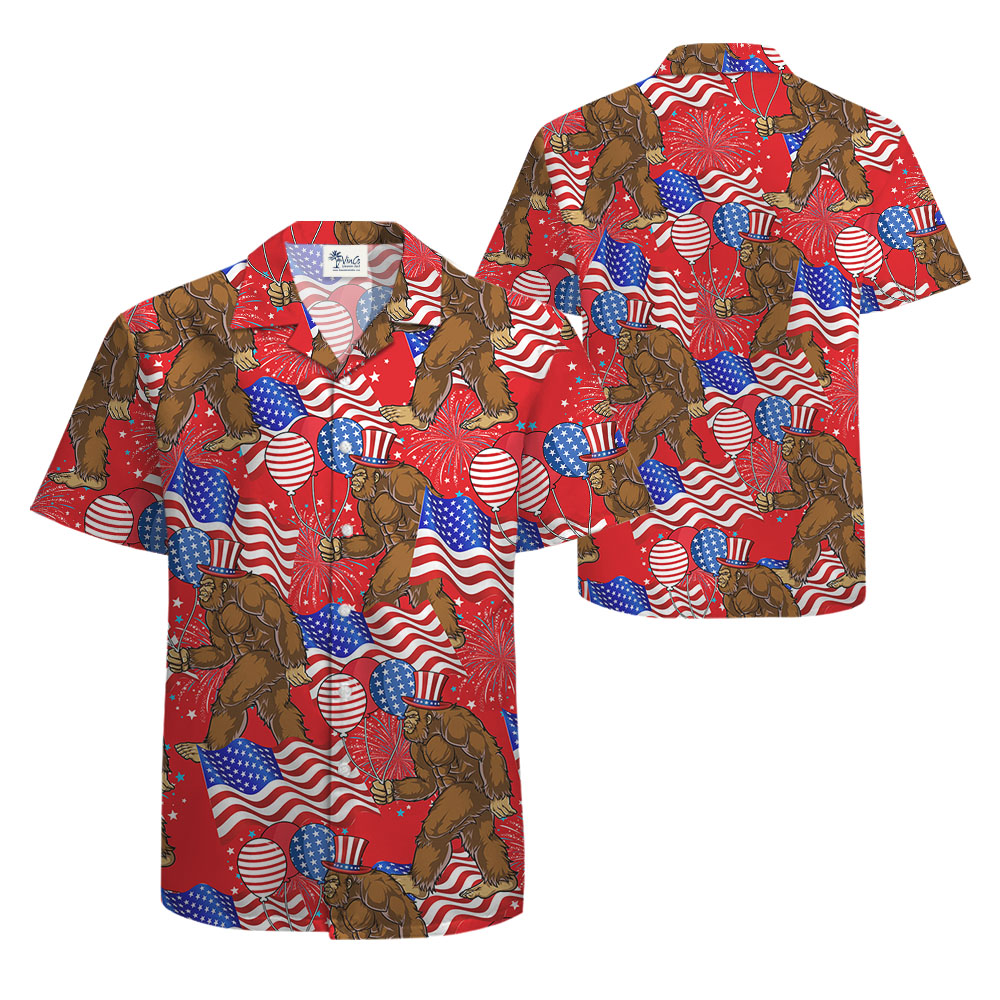 Bigfoot American Flag Red Hawaiian Shirt For Men