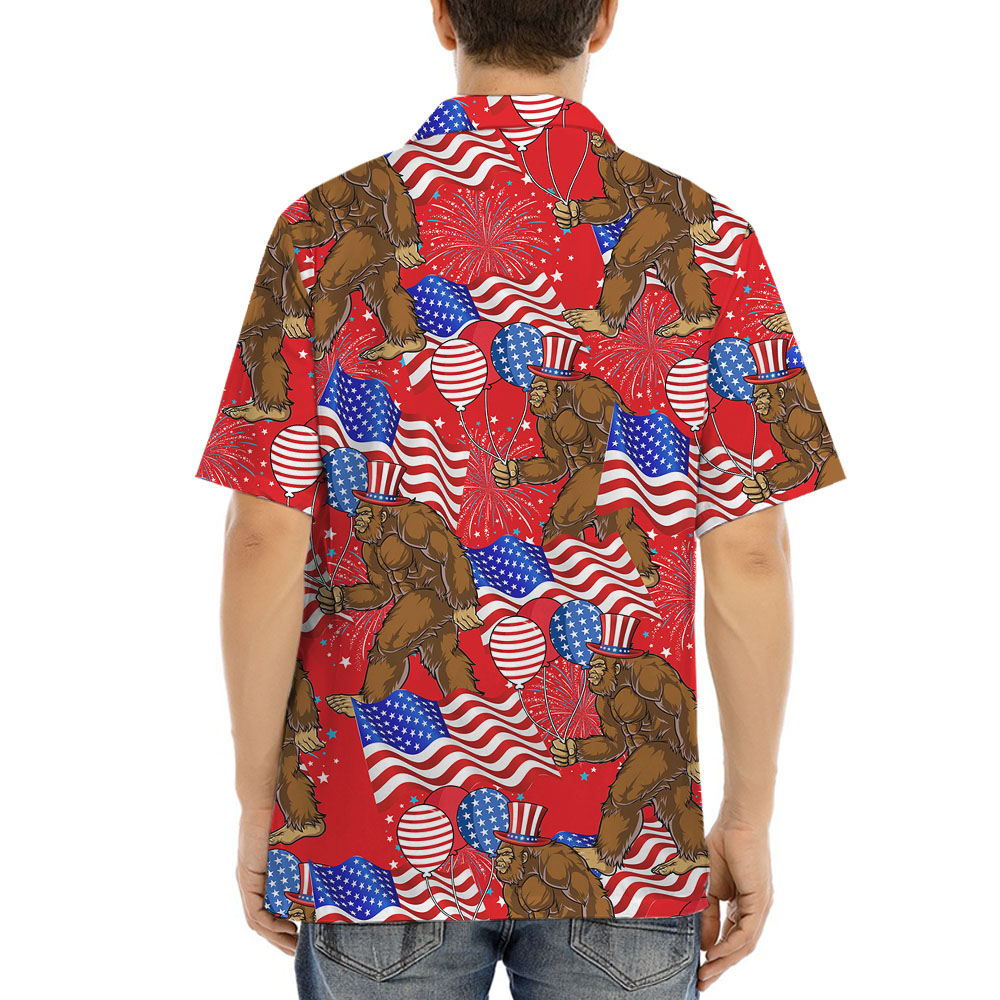 Bigfoot American Flag Red Hawaiian Shirt For Men