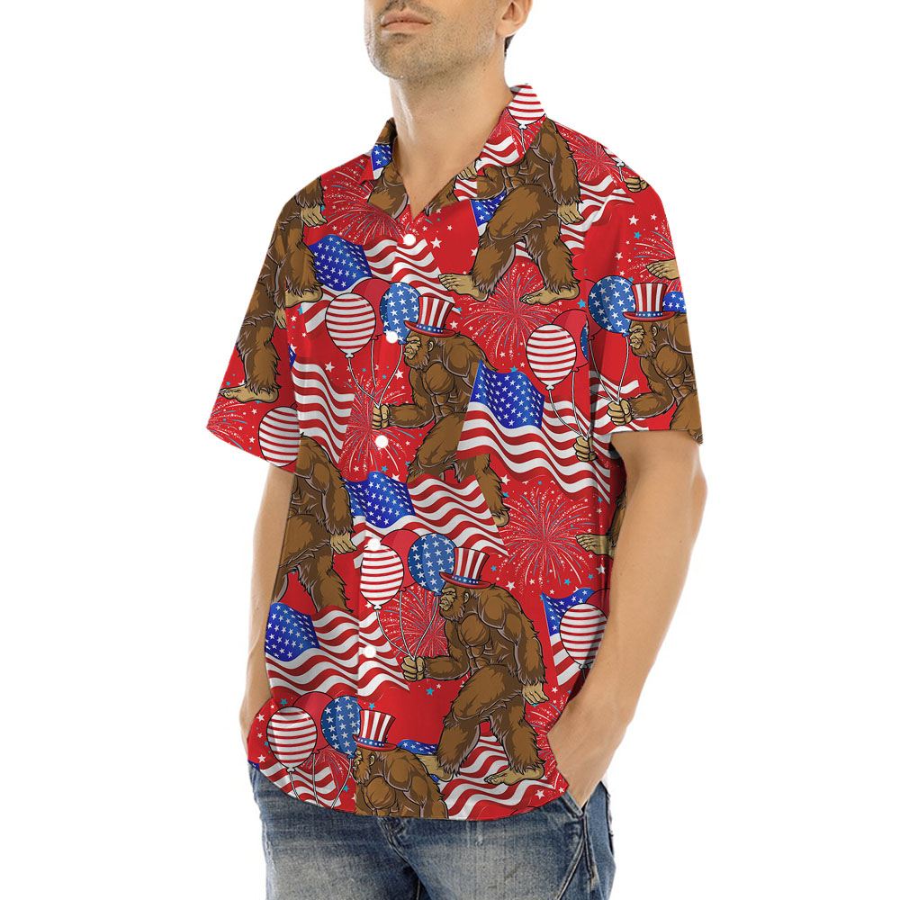 Bigfoot American Flag Red Hawaiian Shirt For Men
