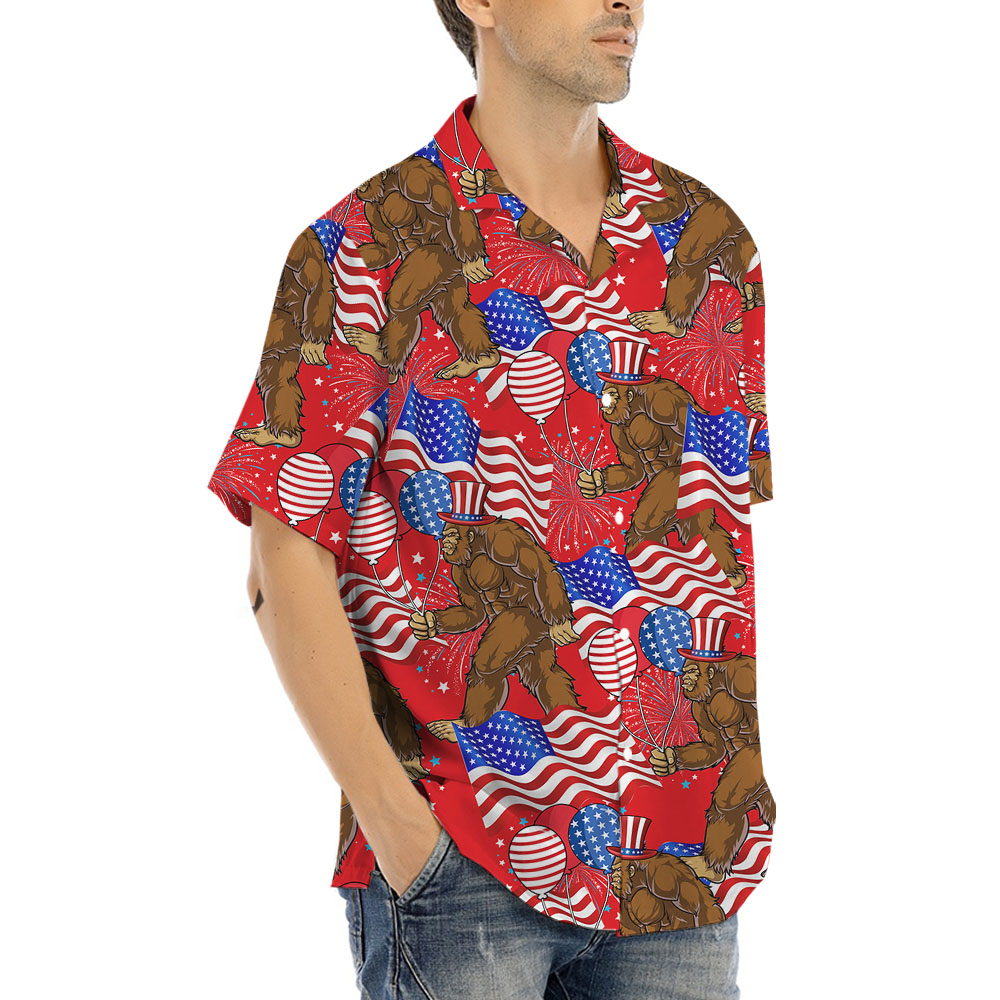 Bigfoot American Flag Red Hawaiian Shirt For Men