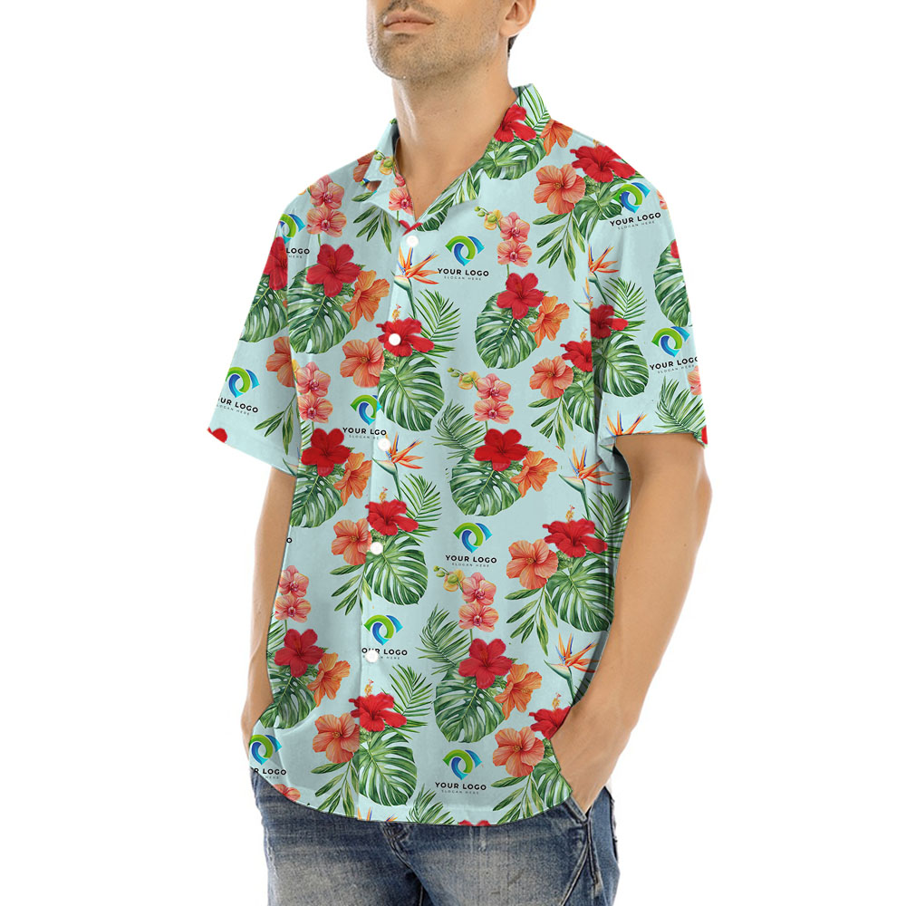 Floral Custom Logo Hawaiian Shirts No Minimum
